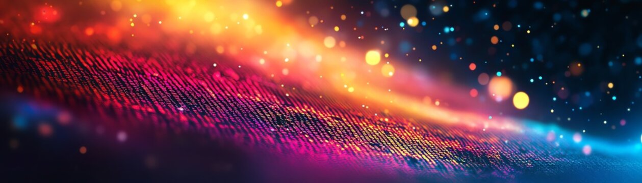 Web development concept with HTML code on blurry background, vibrant colors, smooth gradients, glowing lines, digital art aesthetic, creative coding atmosphere