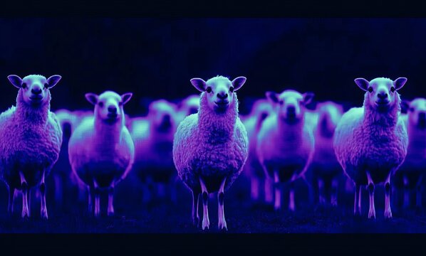 Androids, Electric Sheep, Dream, psychedelic sheep, weird dream, surrealism, blue and purple, hallucination, acid, photo