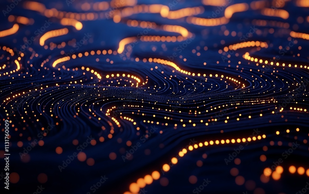 Poster 3d rendering of abstract network connections, glowing dots and lines on dark blue background, digita