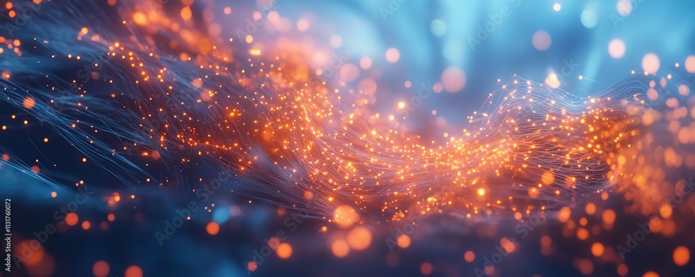Poster abstract digital communication concept with glowing network connections, 3d rendering, blue backgrou