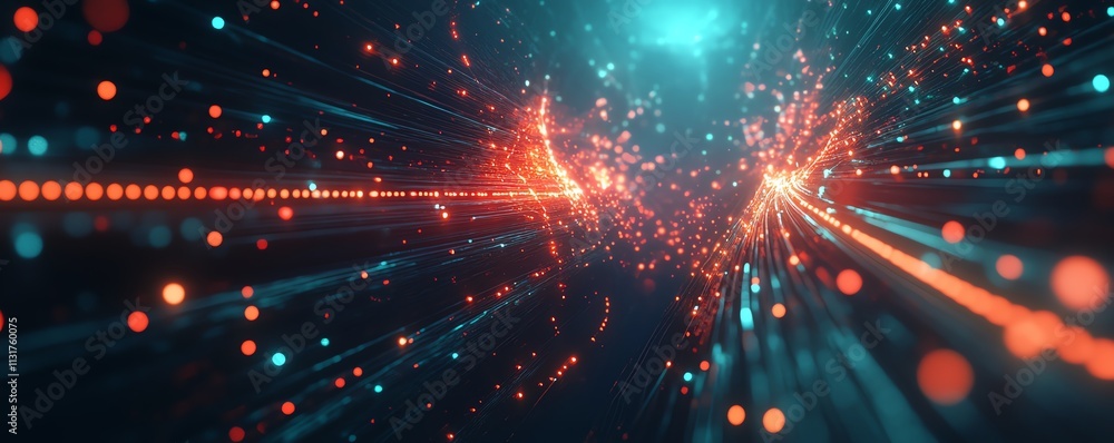 Poster abstract digital communication concept with glowing network connections, 3d rendering, blue backgrou