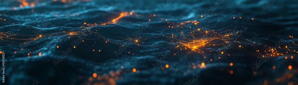 Poster abstract network connections with glowing dots and lines on dark blue background, 3d rendering, conc