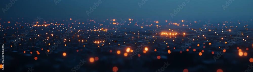 Poster abstract network connections with glowing dots and lines on dark blue background, 3d rendering, conc