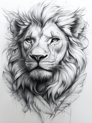 Obraz premium Majestic lion head sketch with feathers.