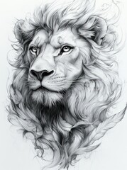 Obraz premium Majestic lion portrait in grayscale, stylized mane.