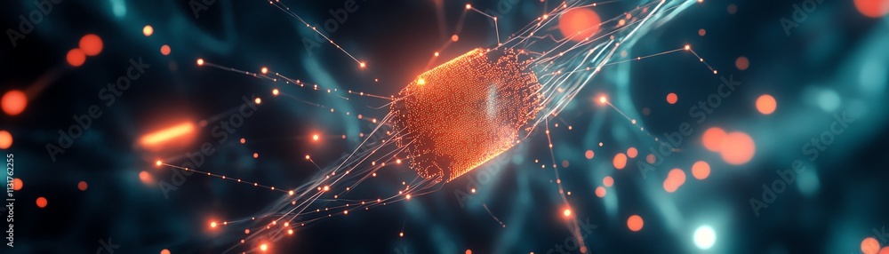 Poster network connections with glowing dots and lines on dark blue background, 3d rendering, concept of di