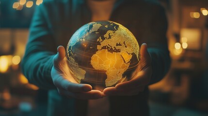 Fototapeta premium Person Gently Holding Illuminated Global Sphere