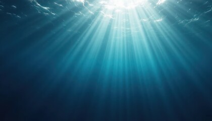 Obraz premium Sunlight beams penetrate deep ocean water. Light rays create patterns in deep blue. Underwater scene evokes peace, serenity. Ocean depths reveal fascinating beauty. Stunning water colors dramatic.