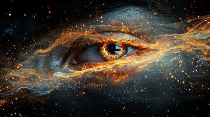 Fiery Cosmic Eye: A mesmerizing blend of human eye and celestial energy.