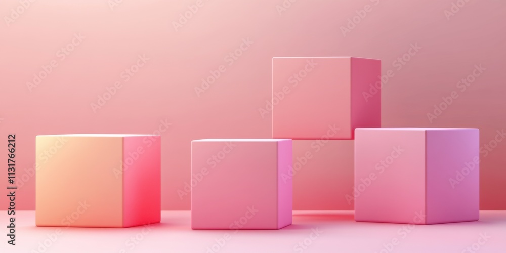Poster abstract pink cube composition minimalist 3d render design background pastel shades geometric shapes