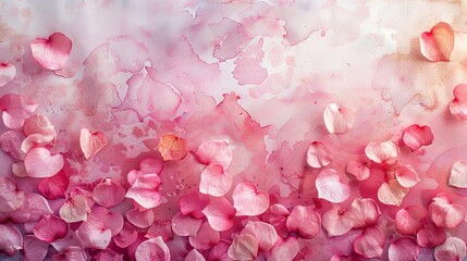 Delicate Pink Petals Scattered on a Watercolor Background