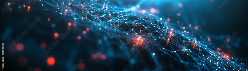 Poster 3d visualization of interconnected user icons with lines and digital connections on a dark blue back