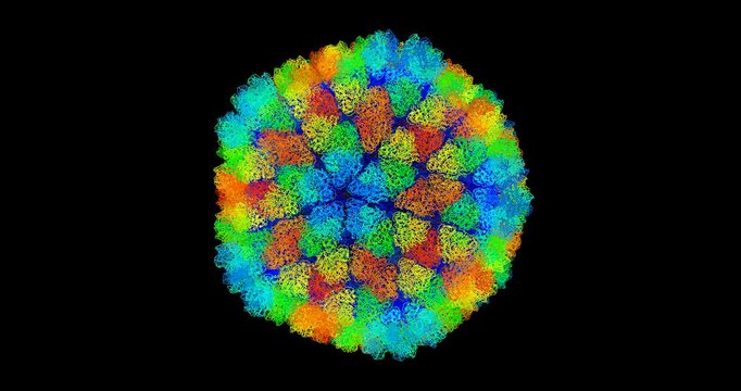 Rice dwarf virus, 3D molecule spinning, 4k