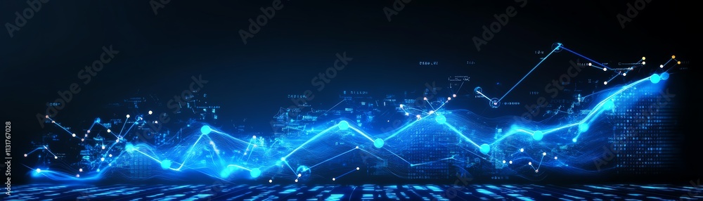 Poster big data and business analytics concept with blue digital lines and streaming data numbers, set agai
