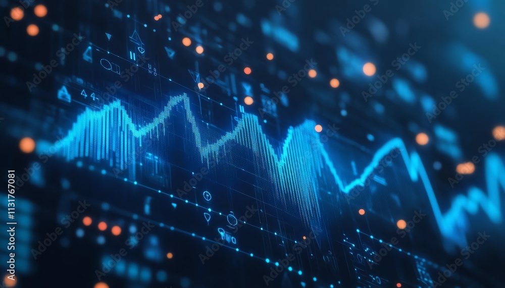 Poster big data and business analytics concept with blue digital lines and streaming data numbers, set agai