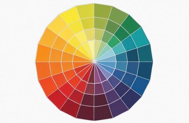 Fototapeta premium Colorful color wheel chart displays primary secondary colors tints shades, tones. Shows harmonious color relationships, contrast on clean white background. Great for design inspiration education.