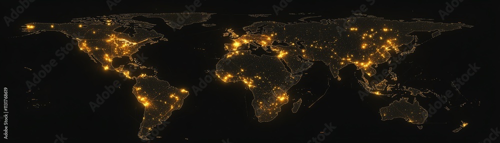 Poster telecommunication networks represented by glowing dots and lines on a pixel world map, displayed on 
