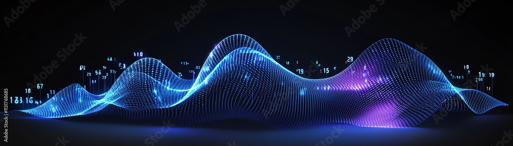 Poster 3d business analytics concept with blue digital lines and flowing data numbers, representing big dat