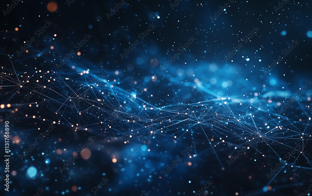 Poster 3d rendered digital graphic user icons linked by lines in a social network concept on a dark blue ab