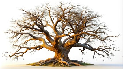 Fototapeta premium Halloween Decor: Dead Tree 3D Render, Withered Branch, Spooky Autumn, Isolated White Background, Surreal Photography