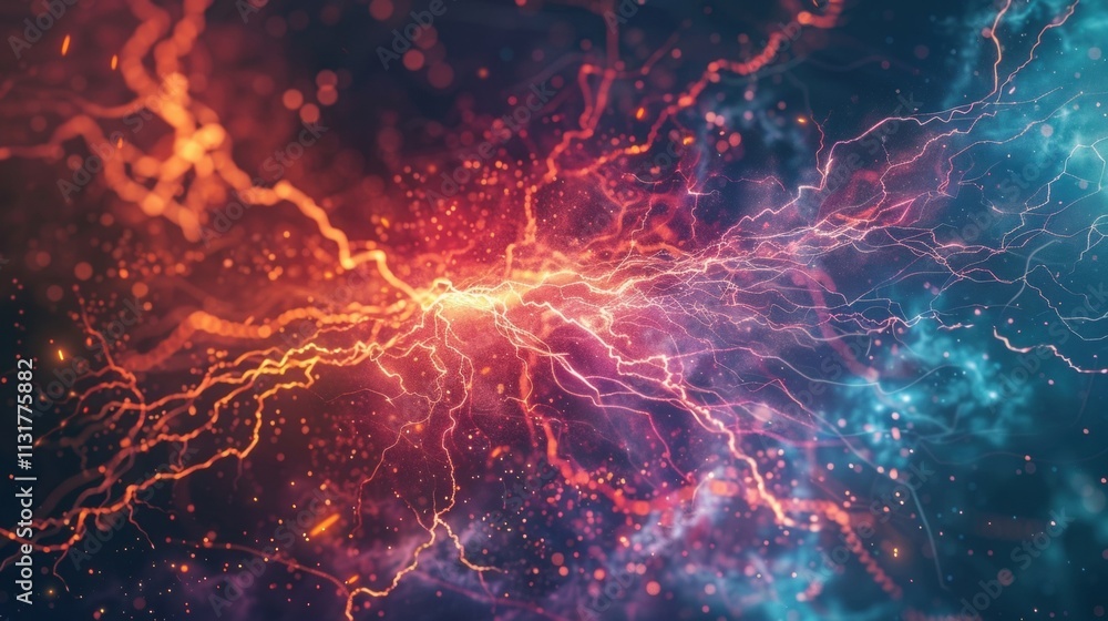 Poster big data is flowing like electricity with orange and blue colors, creating a powerful visual represe
