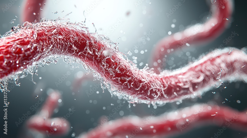 Aufkleber a close-up view of vibrant red, wavy microorganisms suspended in a liquid, showcasing intricate text