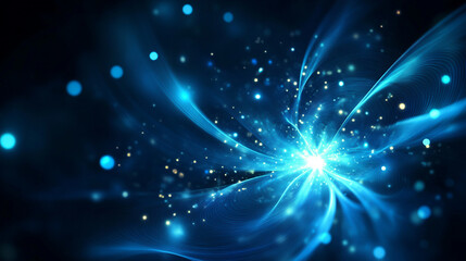 Obraz premium Abstract blue light burst with dynamic energy and glowing particles in dark background.