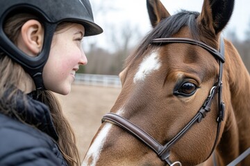 Obraz premium A girl shares an affectionate moment with a horse, embodying the deep bond between humans and animals, filled with trust, connection, and joy captured in this heartwarming image.