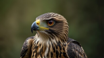 Close-up portrait of a hawk with sharp gaze.