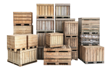 Wooden Crates on Transparent Background for Design Use