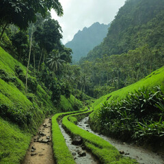 Suasana dan pemandangan yang indah di kaki pegunungan dan berudara segar. 