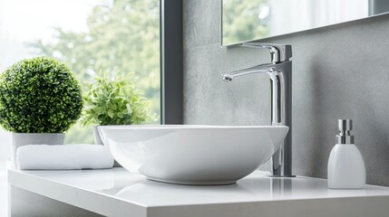 Fototapeta premium Stylish White Sink in Modern Bathroom Setting