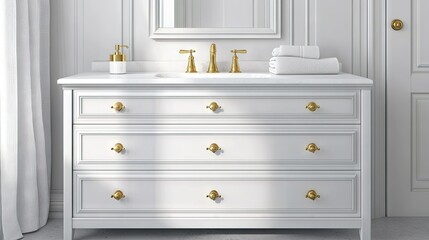 Elegant Vanity Sink with Gold Handles and Modern Design