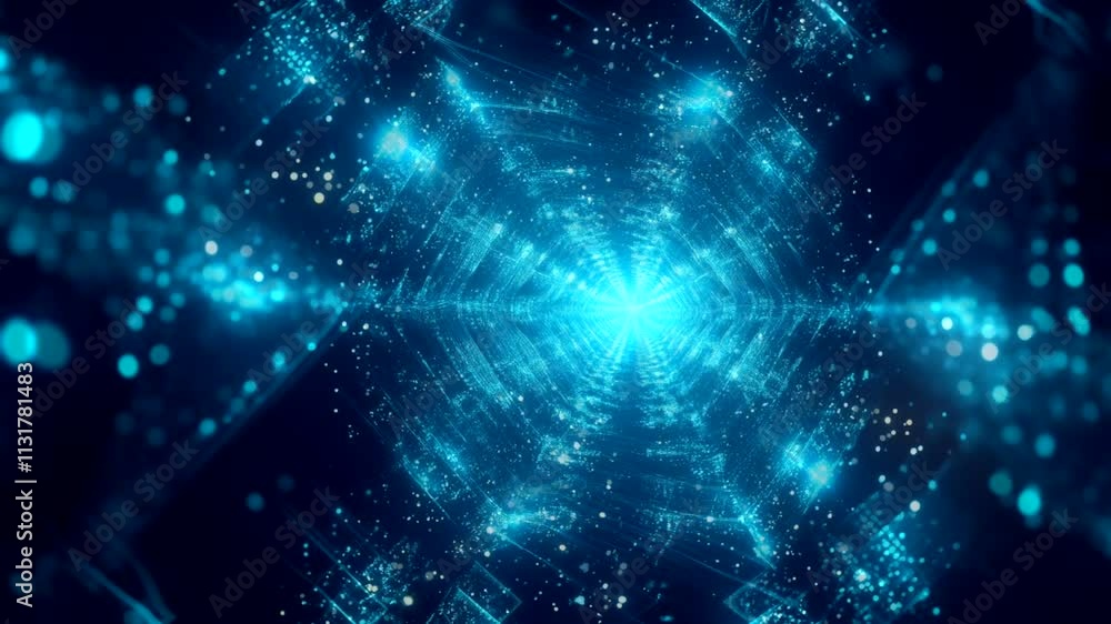 Aufkleber abstract blue glowing particle tunnel with hexagonal symmetry
