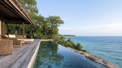 Obraz premium Luxury Beachfront Villa Infinity Pool Ocean View Sunset