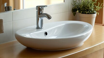 Fototapeta premium Stylish Oval Sink with Brushed Finish in Modern Setting