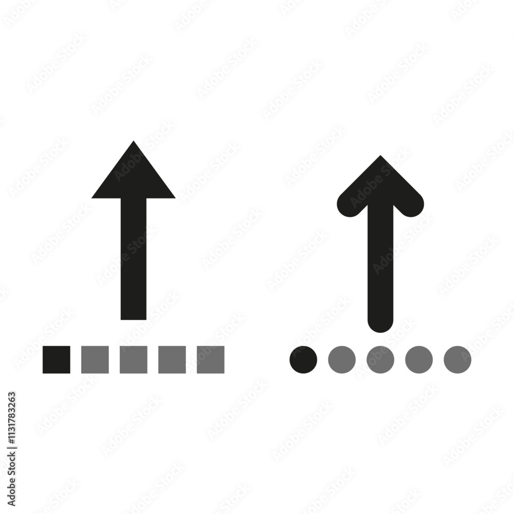Poster upload icons set. simple black arrows. dotted and square patterns. minimalist vector design.