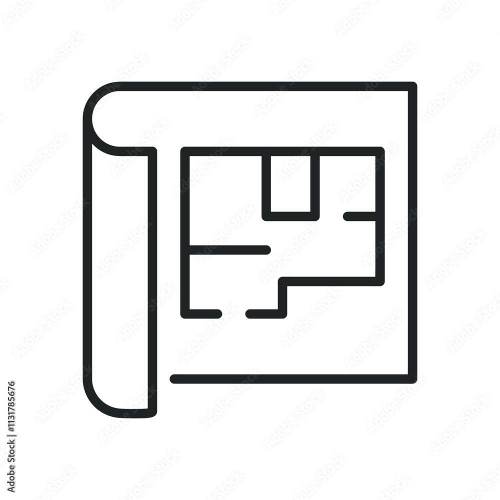 Poster architecture plan thin line icons. editable stroke and perfect pixel on transparent background