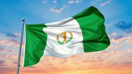 Flag of Nigeria Waving in the Wind Against a Beautiful Sunset Sky - Perfect for National Pride, Independence Day, and African Heritage Celebrations