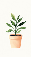 Fototapeta premium Delicate Watercolor Illustration of Potted Greenery for a Touch of Nature Inside