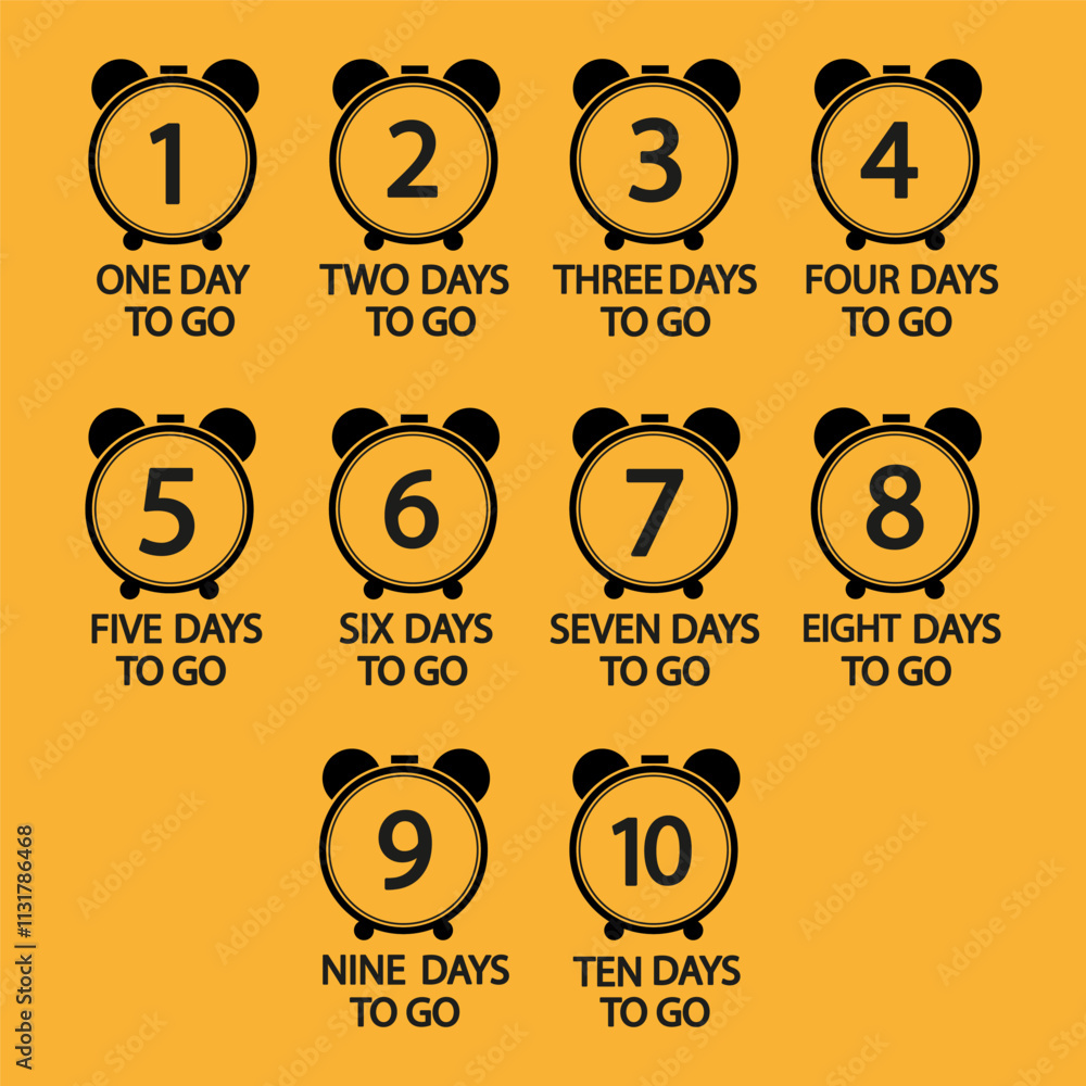 Poster countdown timer set. numbers one to ten. days to go text. vector illustration.