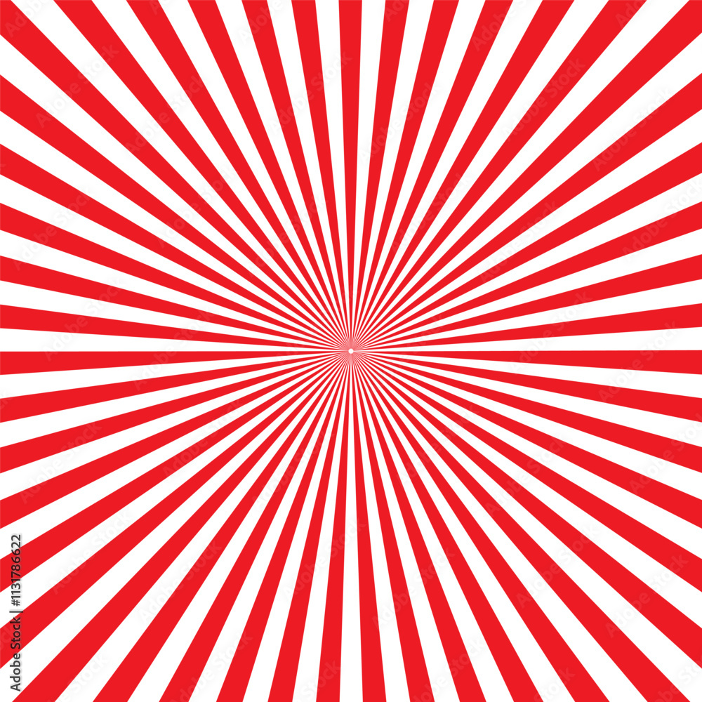 Poster red radial stripes. bold geometric burst. abstract striped background. vector dynamic pattern.