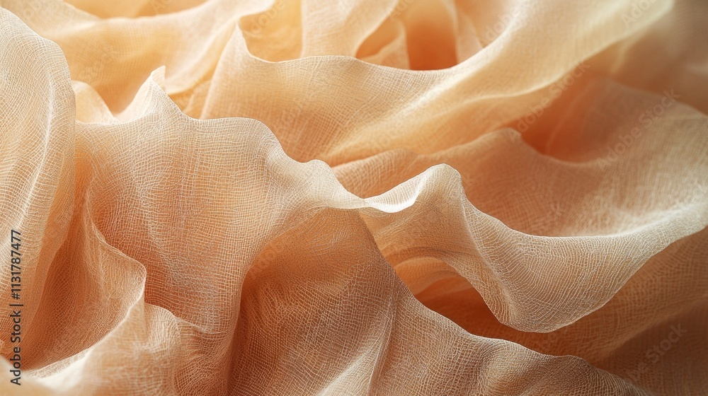 Poster Delicate folds of PANTONE Mocha fabric catch the light, creating an ambiance of warmth and tranquility. The fluid texture and soft hues evoke a sense of calmness and elegance