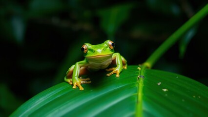 Obraz premium Enchanting Jungle Frog on Leaf: Perfect for Nature, Wildlife, and Serenity Themes