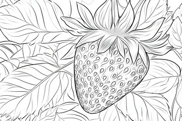 A Line Drawing Of A Strawberry On Its Plant