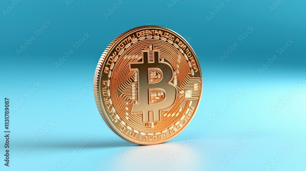 Poster Golden Bitcoin Cryptocurrency Coin 3D Render  Digital Currency  Finance  Blockchain Techno
