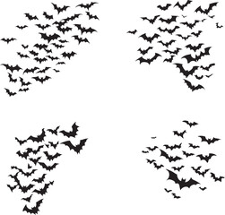 Silhouette of a flock of bats flying in the sky vector silhouette