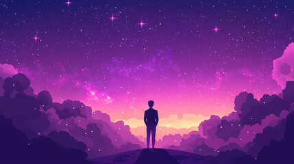 Fototapeta premium A purple starry sky background with stars and nebula in space, purple galaxy texture for design or print. vector illustration,. Starry. Illustration