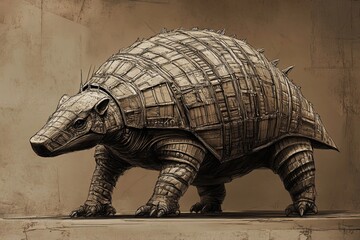 Fototapeta premium Armored Creature Stands Majestically On A Plain Background