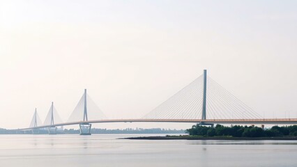 Fototapeta premium Modern Bridge Over Calm Water: Perfect for Architecture, Engineering, and Nature Photography
